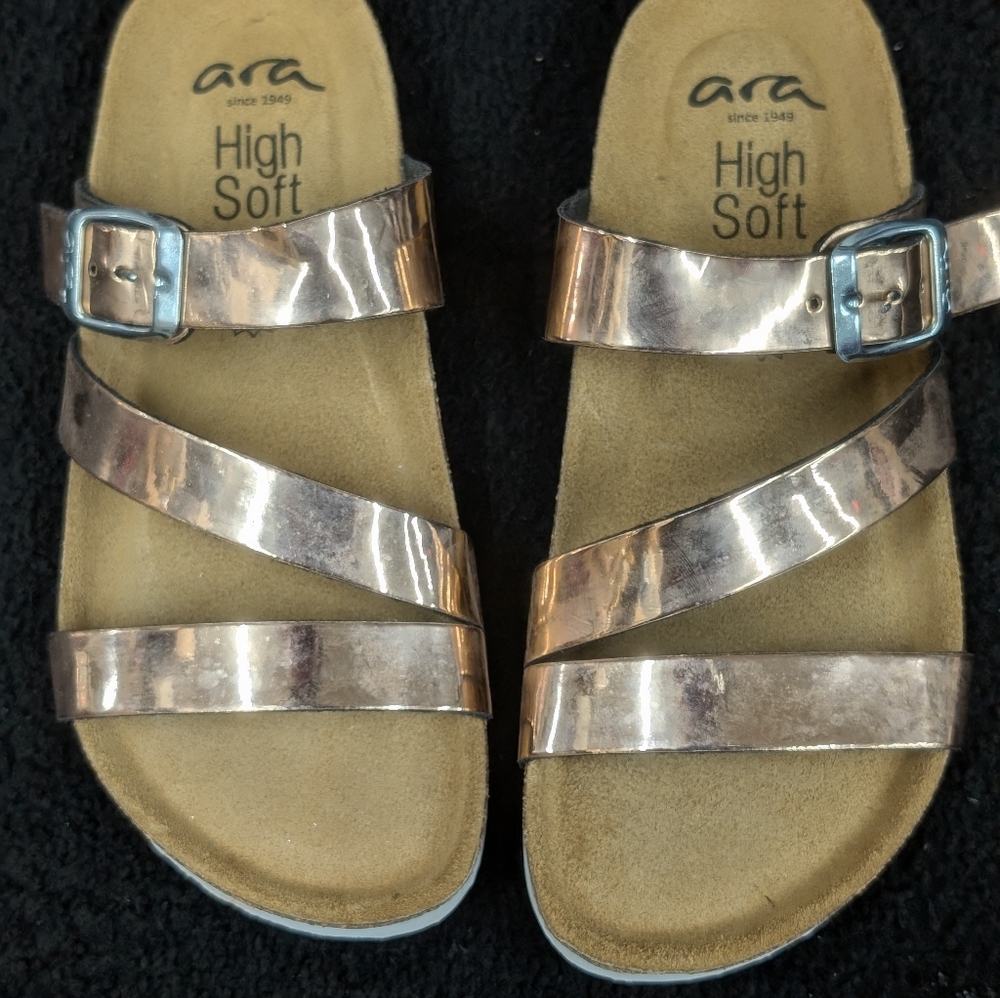 Ara Mule Strappy Sandal Women Size 5. Rose Gold/Copper. New No Tag/Box